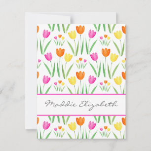 Yellow, Pink, Orange Watercolor Tulips Pattern  Card