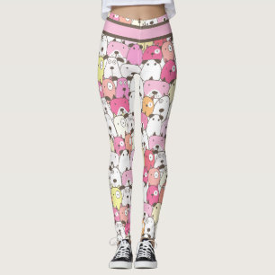 Yellow, Pink, Orange & White Dogs Leggings