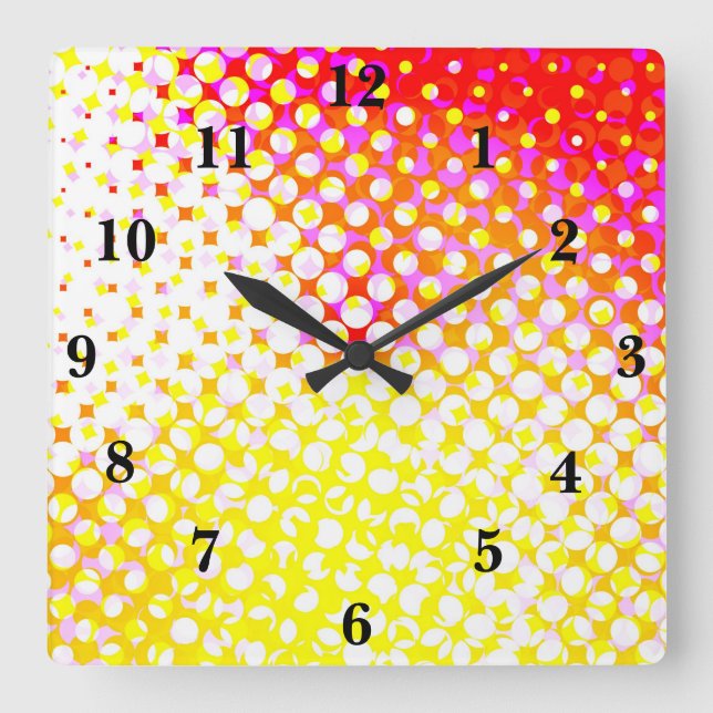 Yellow Pink Pattern Design Square Wall Clock (Front)