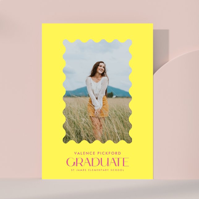 Yellow Pink Photo School 25 Graduate Wavy Frame Announcement (Creator Uploaded)