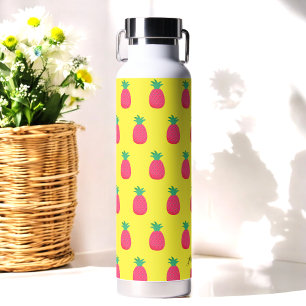 Yellow Pink Pineapple Fruit Pattern Water Bottle
