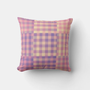 Yellow Pink Purple Chequered Patchwork Pattern Cushion