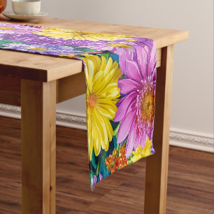 Yellow Pink Red Blue Green Garden Flowers Neck Tie Short Table Runner