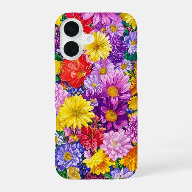 Yellow Pink Red Blue Green Garden Flowers Pattern iPhone 16 Case (Back)