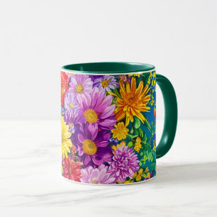 Yellow Pink Red Blue Green Garden Flowers Pattern Mug