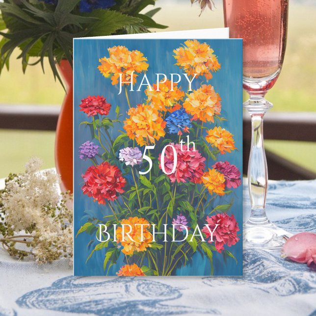 Yellow Pink Red Carnation Spring Bouquet Birthday Card (Creator Uploaded)