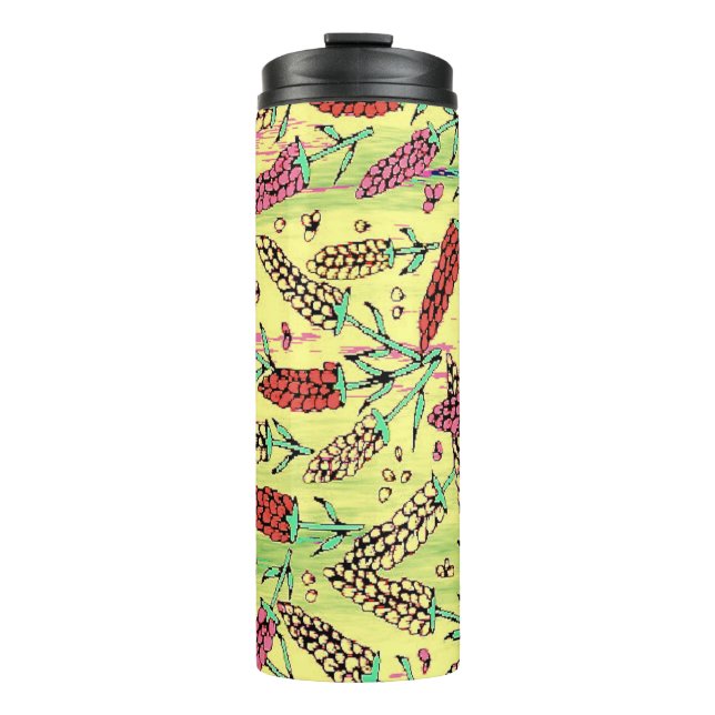 yellow, pink & red pattern thermal tumbler (Front)