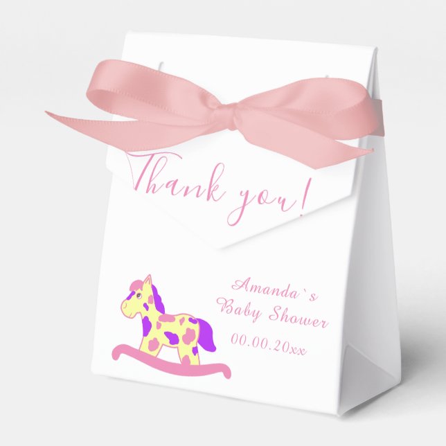 Yellow, Pink Rocking Horse Baby shower Party Favour Box (Front Side)