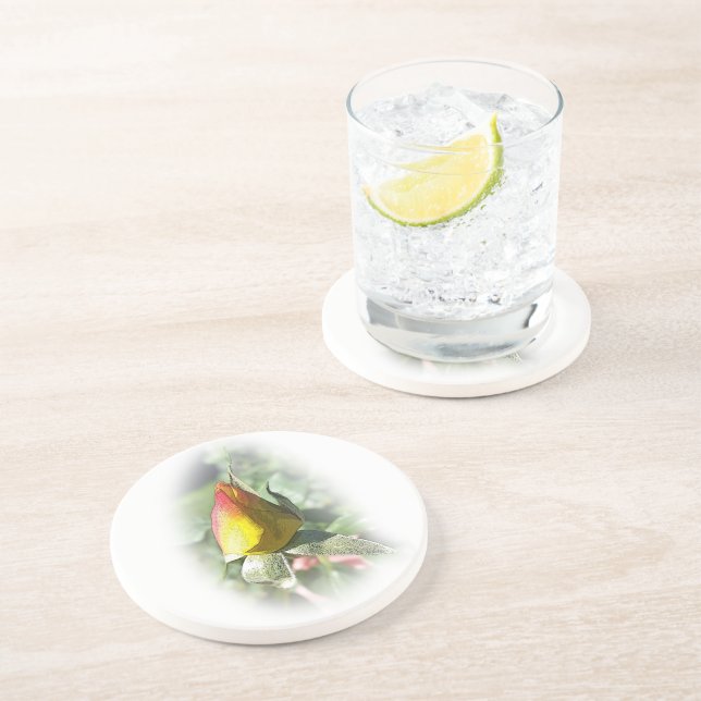 yellow pink rosebud coaster (Side)