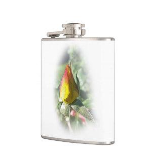 yellow pink rosebud hip flask