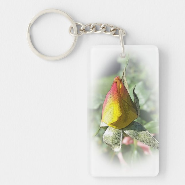 yellow pink rosebud key ring (Front)