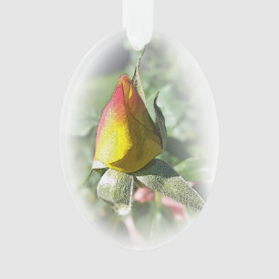 yellow pink rosebud ornament
