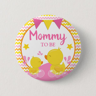 Yellow & Pink Rubber Ducky Polka Dot Mummy to be 6 Cm Round Badge