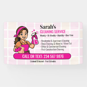 Yellow Pink Spray Bottle Maid Tile House Cleaning Banner