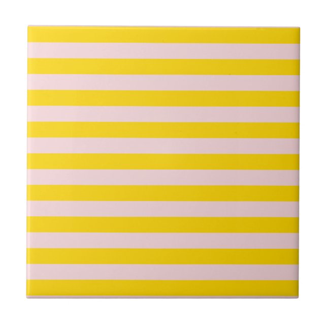 Yellow Pink Stripe Modern Minimalist Home Accent Tile (Front)