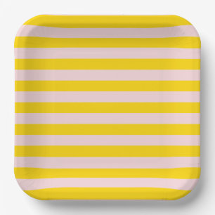Yellow Pink Stripe Modern Minimalist Party  Paper Plate