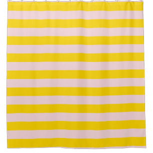 Yellow Pink Stripe Nautical Horizontal Lines Shower Curtain