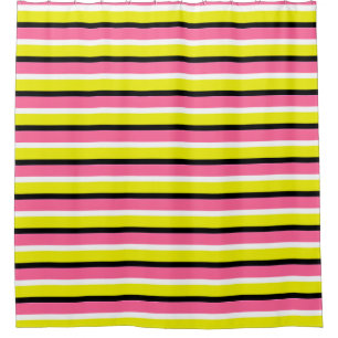 Yellow Pink Stripes Pattern  Shower Curtain