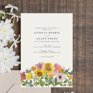 Yellow Pink Sunflower Wildflower Garden Wedding Invitation