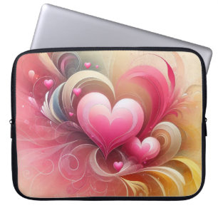 YELLOW & PINK SWIRLY VAENTINE LOVE HEARTS LAPTOP SLEEVE