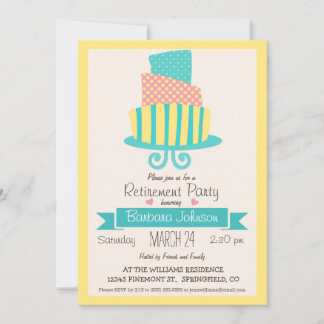 Yellow, Pink, & Turquoise Cake Retirement Party Invitation