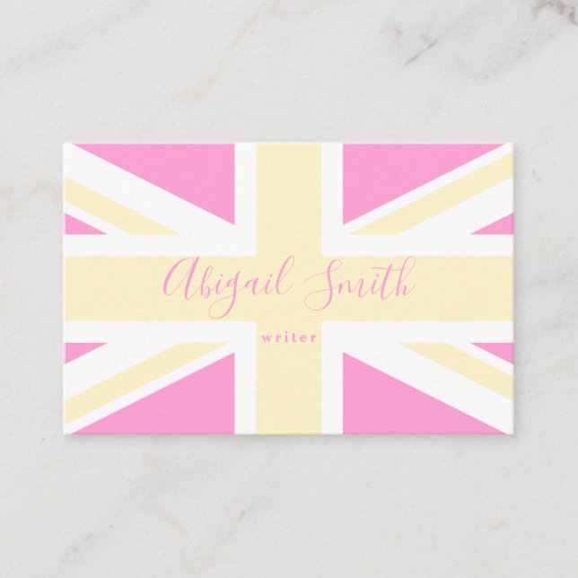Yellow & Pink UK Flag / Union Jack | Personalised Business Card (Front)