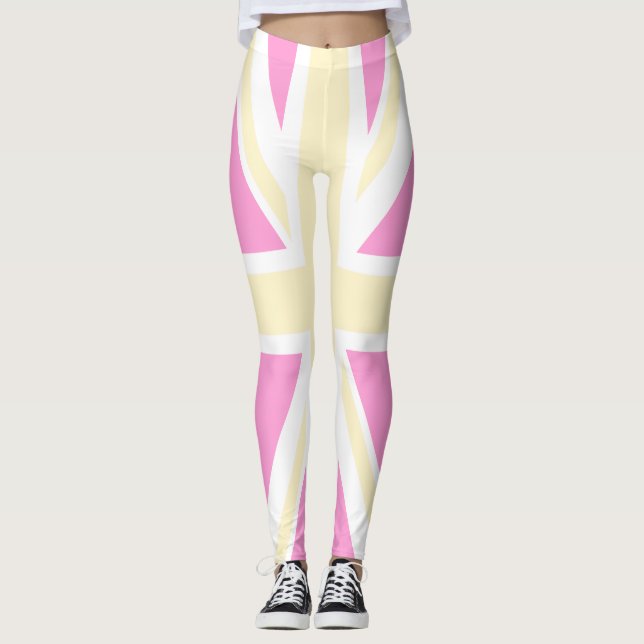 Yellow & Pink United Kingdom Flag / Union Jack Leggings (Front)