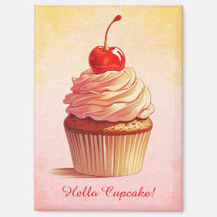 Yellow Pink Vintage Style Cherry Cupcake  Magnet