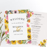 Yellow & Pink Watercolor Floral Flat Wedding Programme<br><div class="desc">Yellow & Pink Watercolor Floral Flat Wedding Program</div>