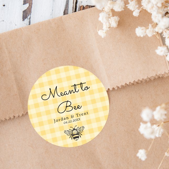 Yellow Plaid Bee Wedding/ Shower Sticker (Creator Uploaded)