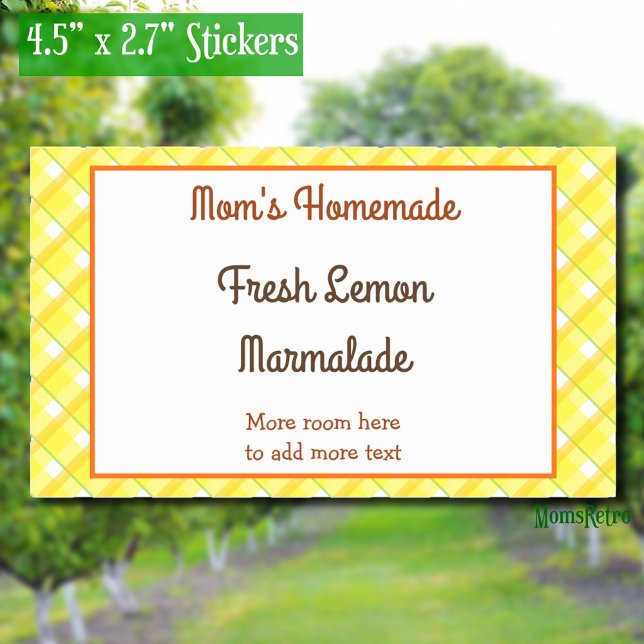 Yellow Plaid Checks Editable Retro  Rectangular Sticker (Yellow Plaid Pattern canning or baking sticker)