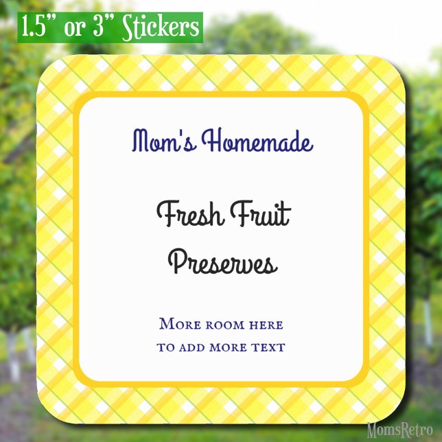 Yellow Plaid Checks Editable Retro  Square Sticker (Creator Uploaded)