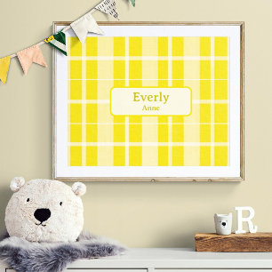 Yellow Plaid Custom Baby Name Nursery Print Poster