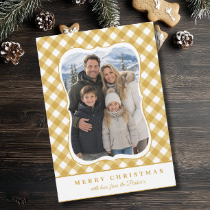 Yellow Plaid Decorative Border 1 Photo Holiday Card