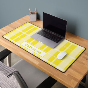 Yellow Plaid Unique Custom Name Office Decor Desk Mat