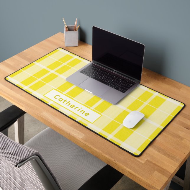 Yellow Plaid Unique Custom Name Office Decor Desk Mat (Office 2)