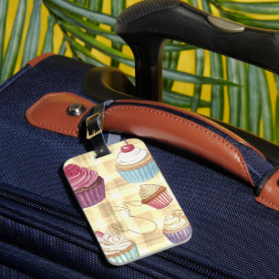 Yellow Plaid Watercolor Cupcake Monogram Baker's Luggage Tag