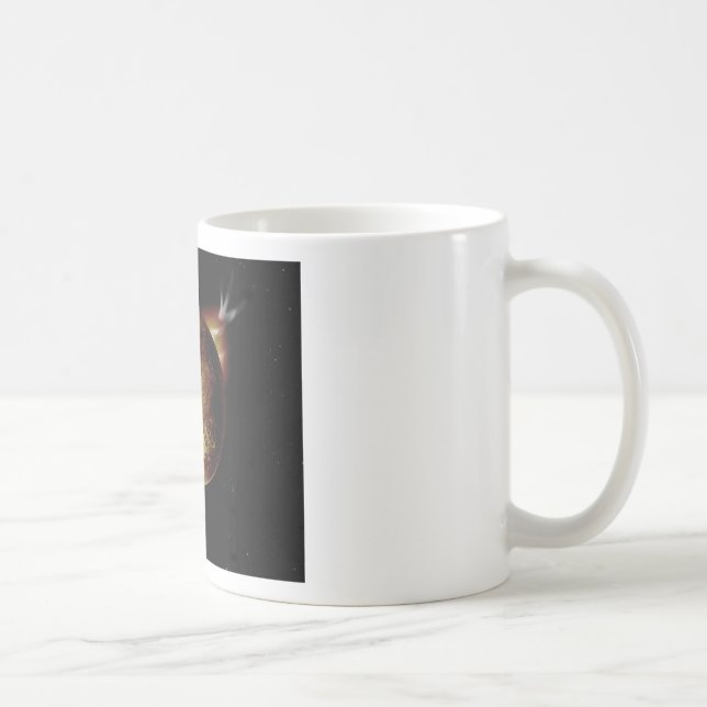 yellow planet 3d illustration in universe coffee mug (Right)