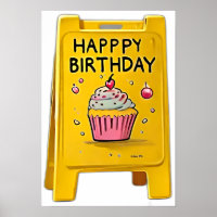Yellow plastic floor happy birthday sign 