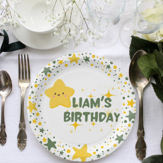 Yellow playful star theme kid party plates