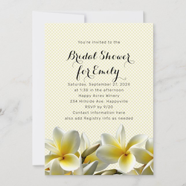 Yellow Plumeria Bridal Shower Invitation  (Front)