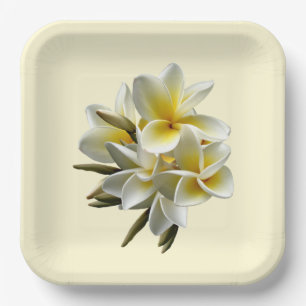 Yellow Plumeria Flowers Paper Plate