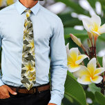 Yellow Plumeria Flowers Tropical Wedding Tie<br><div class="desc">Yellow plumeria flowers tie for the groom and groomsmen, or wear to a Hawaiian wedding. A full pattern of frangipani blossoms with buds in white, yellow and green colours covers this necktie, with a dark grey-green background. Each open flower is golden yellow at the centre fading to white at the...</div>