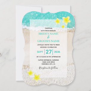 Yellow Plumeria Frangipani Tropical Beach Wedding Invitation