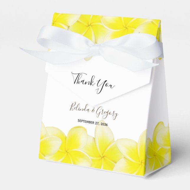 Yellow Plumeria Frangipani Wedding Favour Box (Front Side)
