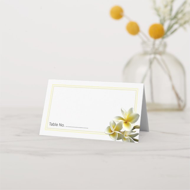Yellow Plumeria Standing Table Seating Cards (Front)