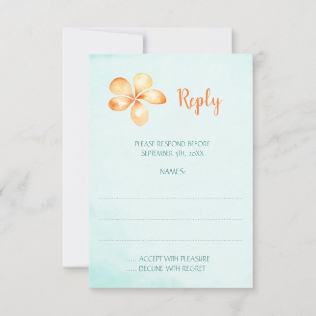 Yellow Plumeria Tropical Floral Wedding RSVP Card (Front)