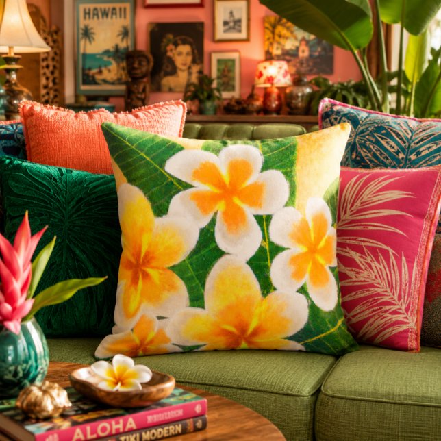Yellow Plumerias throw pillow (Creator Uploaded)
