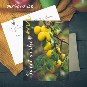 Yellow plums after rain postcard