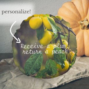 Yellow plums after rain round cushion